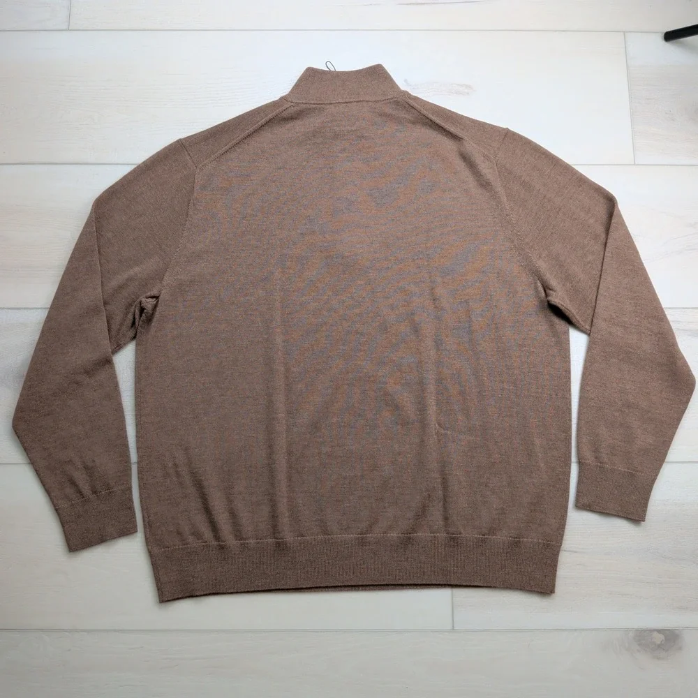 NEW UNTUCKit Belguardo Merino Wool Quarter Zip Sweater Mens XXL Tan Suede Trim